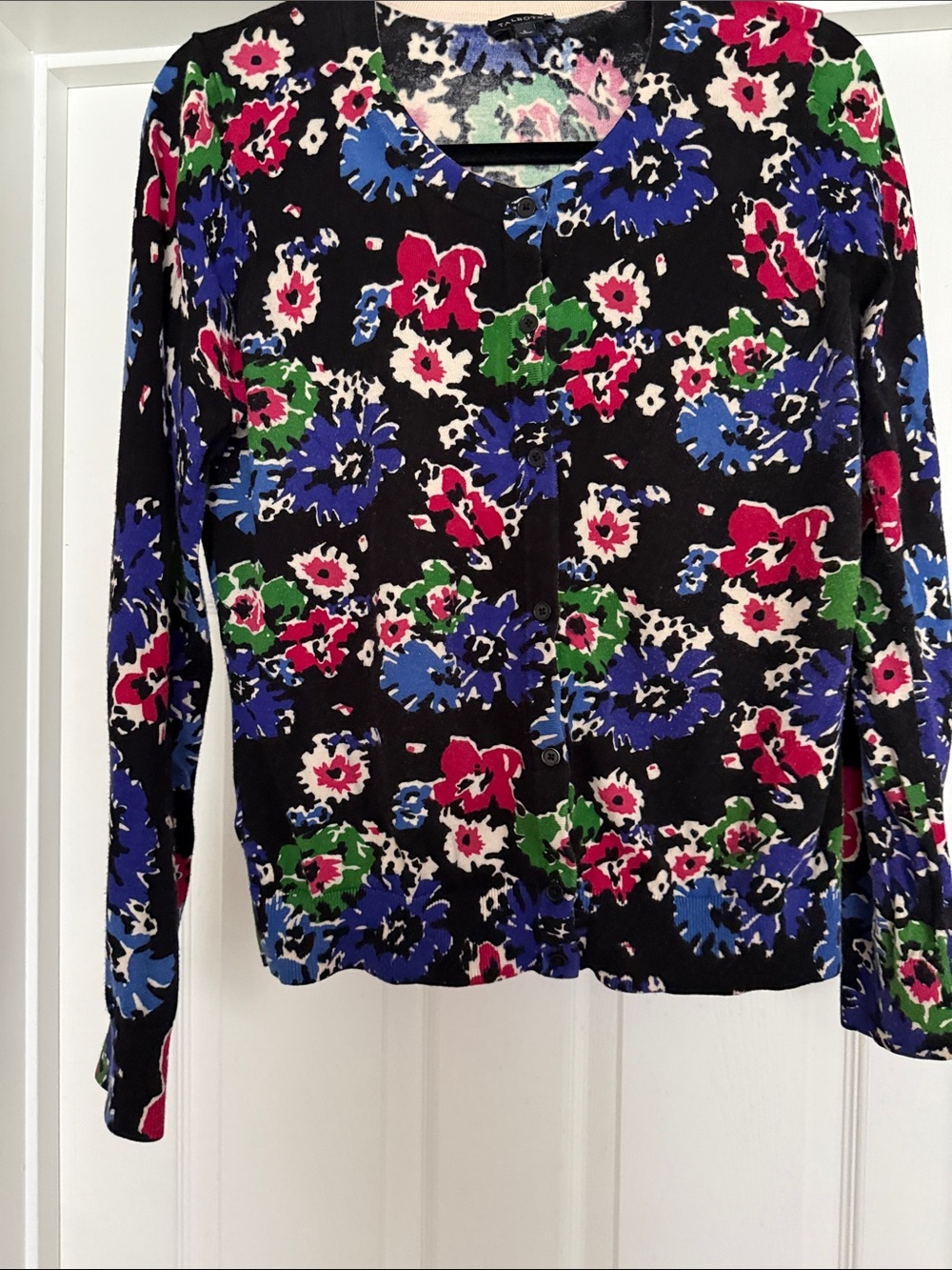 Black Floral Button-Front Cardigan Sweater - Pink Blue Green